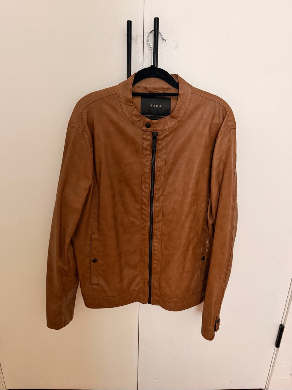 Zara Men’s Brown Leather Bomber Jacket